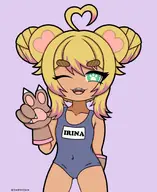 artist:sinwithsloth flat_chest gloves hair_buns swimsuit tan // 1355x1660 // 184KB