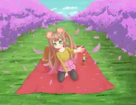 artist:funkydealer cherry_blossom flat_chest flower flower_viewing picnic picnic_basket picnic_blanket reaching reaching_towards_viewer // 1200x924 // 1.2MB