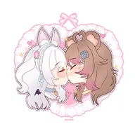 artist:momoopiink blush character:rimaeri kissing yuri // 2048x2022 // 1.8MB