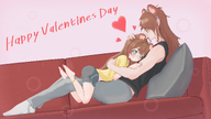 artist:funkydealer blush character:pawnii_chan couch crying flat_chest headpat heart highres hugging valengines_day // 5445x3063 // 7.2MB
