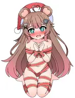 artist:2kaze blush character:irina christmas fan_commission flat_chest naked_ribbon ribbon santa_hat tummy // 2264x2956 // 567KB