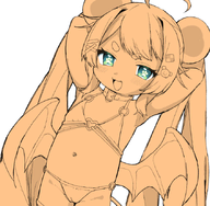 artist:disorderlupus bikini character:irina collar cross fan_commission flat_chest idol_hair_pins succubus thigh_highs thigh_straps twintails wings wip // 652x639 // 272KB
