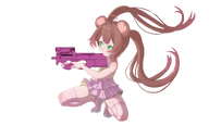 artist:funkydealer gun shooting squatting transparent_background twintails // 5000x3000 // 2.5MB