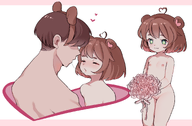 artist:puffycloudist back bouquet character:irina character:pawnii_chan cunny heart honeymoon kissing looking_at_viewer nipples nude saliva_trail short_hair wedding // 1763x1157 // 680KB