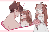 artist:puffycloudist back bouquet character:irina character:pawnii_chan heart honeymoon kissing long_hair looking_at_viewer saliva_trail wedding wedding_dress wedding_gloves wedding_tiara wedding_veil // 1763x1157 // 738KB