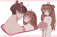 artist:puffycloudist back bouquet character:irina character:pawnii_chan cunny heart honeymoon kissing lingerie_gloves long_hair looking_at_viewer nipples nude saliva_trail wedding // 1763x1157 // 726KB
