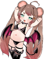 artist:disorderlupus bikini character:irina collar cross fan_commission flat_chest idol_hair_pins succubus thigh_highs thigh_straps twintails wings // 960x1280 // 1.2MB