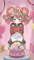 artist:gevuxx balloon birthday cake fan_commission feet flat_chest hat panties pouting present princess_outfit tears tied_up twin_drills // 2328x4093 // 4.0MB